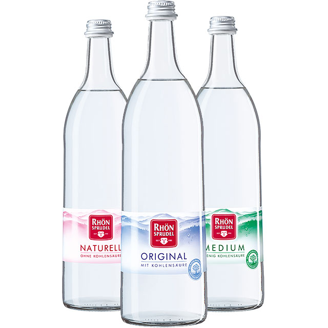 RhönSprudel-Vielfalt bei GH (1) RhönSprudel gibt es in den Sorten Original, Medium und Naturell.
