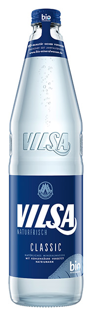 Bio-Mineralwasser VILSA classic Bio-Mineralwasser VILSA Naturfrisch classic in der schönen 0,7-Liter-Glasflasche.