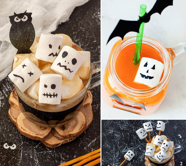 Marshmallow-Geister für Drinks Marshmallow-Geister in Kaffee und Saft – ein Hingucker