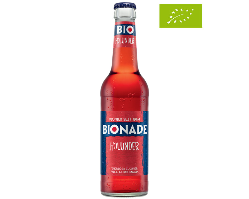 BIONADE ausgezeichnet mit EU-Bio-Logo und vegan (1) Flasche BIONADE Holunder mit EU-Bio-Logo