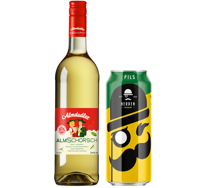 Getränkebegleitung zur Quiche (1) Flasche Almdudler ALMSCHORSCH und HERREN PREMIUM Pils