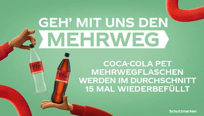 Coca-Cola Mehrweg-Kampagne bei GH (3) Kampagnen-Motiv mit 1 Liter Mehrwegflaschen von Coca-Cola