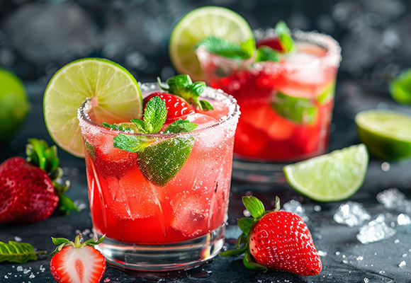 Erdbeer-Margarita mit etwas Limette und Minze serviert für die Extraportion Frische