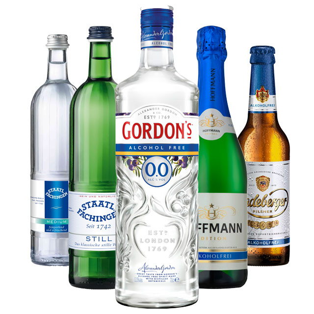 GH-Produktvielfalt ohne Alkohol (1) GORDON’S 0.0, HOFFMANN Edition Alkoholfrei, Radeberger alkoholfrei oder Mineralwässer von STAATL. FACHINGEN – du hast die Wahl!