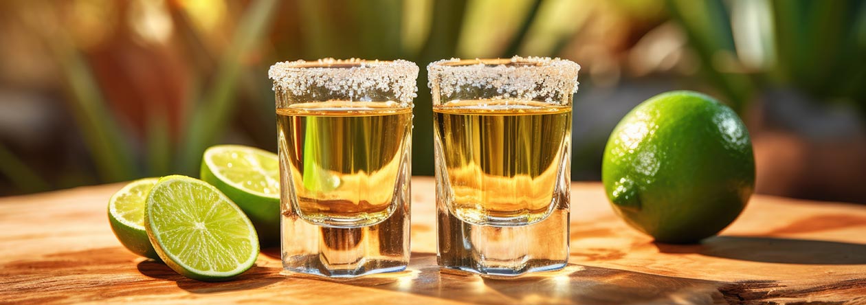 Tequila-Sorten (0) Goldener Tequila mit Salz und Limette