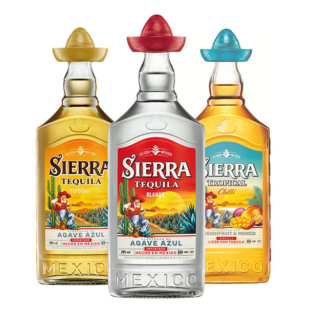 Sorten von SIERRA – Tequila de México (1) Mit diesen drei Sorten kann jede Party starten: Resposado, Blanco und Tropical sind Ikonen unter den Tequilas
