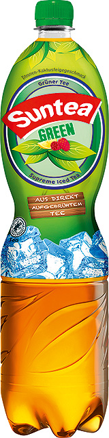 Suntea GREEN: Zitrone-Kaktusfeige Eine Flasche Suntea GREEN: Grünter Tee mit Zitrone-Kaktusfeige.