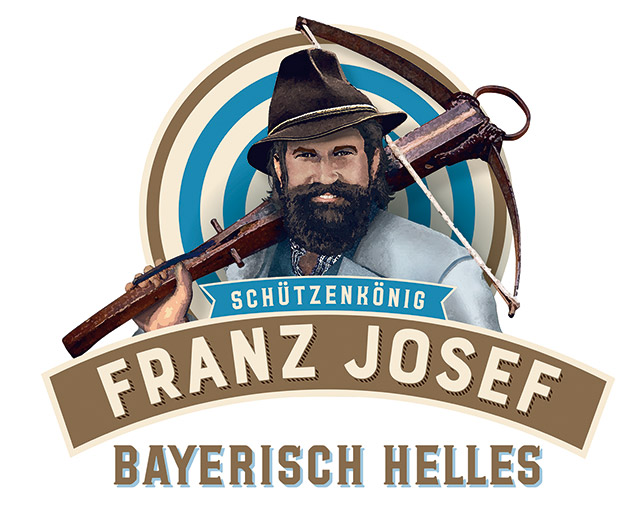 Etikett SCHÜTZENKÖNIG FRANZ JOSEF (1) Eine Zielscheibe und den Schützenkönig Franz Josef ziert das Etikett von FRANZ JOSEF Bayerisch Helles