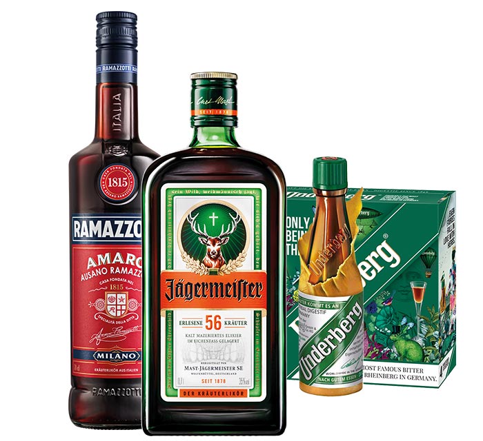 Kräuterliköre als Digestif bei GH1-2 (1) RAMAZZOTTI Amaro, Jägermeister und Underberg