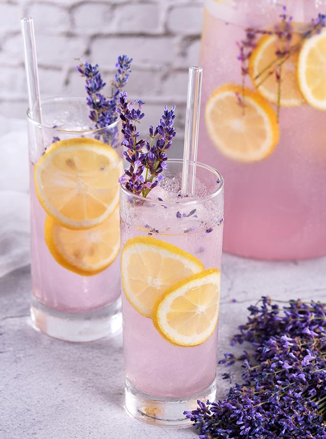 Lavendel-Spritz servieren (1) Lavendel-Spritz im Glas – mit Zitronenscheiben und frischen Blüten wird es ein Hingucker