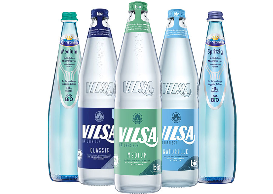 Bio-Mineralwassersorten bei Getränke Hoffmann (1) Viel Qualität – auch für die Umwelt: VILSA Bio-Mineralwasser in den Sorten Classic, Medium und Naturelle sowie Christinen in den Sorten Spritzig und Medium.