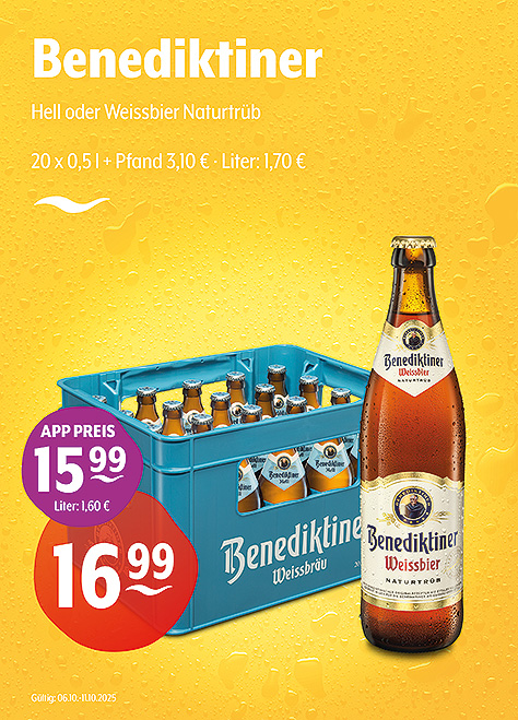 Benediktiner Hell oder Weißbier Naturtrüb