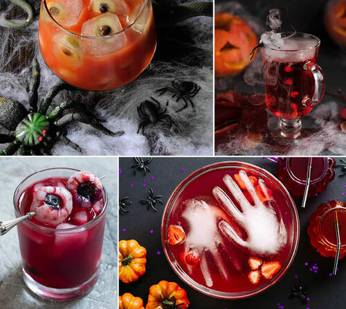 Oliven- oder Litschi-Blaubeeren-Augen, eine Eishand oder Gruseleffekte mit Trockeneis – da kommt Halloween-Stimmung auf.