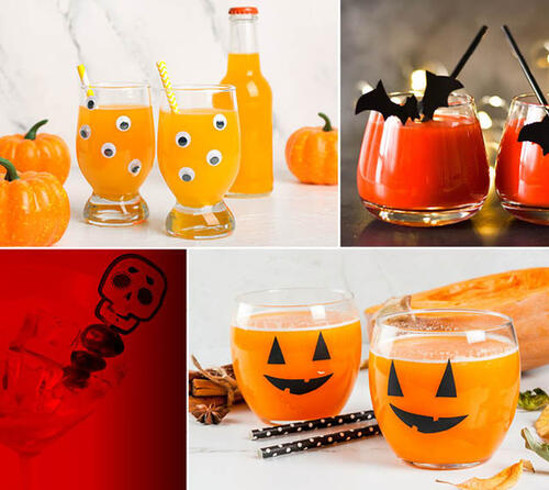 Ob mit Wackelaugen oder schwarzer Folie bekleben, Skelett-Spieße mit Blaubeeren oder Vampir-Trinkhalme – es gibt viele Möglichkeiten