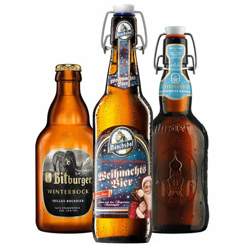 Bitburger Winterbock, Weihnachtsbier von Mönchshof und Altenmünster Winter