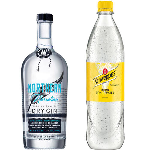 NORTHERN Narration Dry Gin und Schweppes Indian Tonic Water sind die Hauptdarsteller in diesem Cocktail.