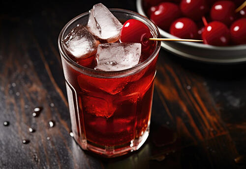 Virgin Kirsch-Tonic – dekoriert mit Cocktailkirsche