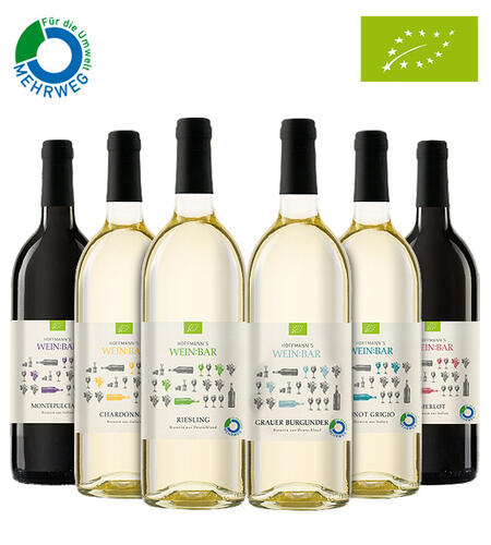 Unsere Vielfalt an Bio-Mehrwegweinen von HOFFMANN’S WEIN:BAR