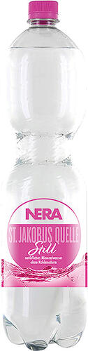 NERA stilles Mineralwasser in einer PET-Flasche mit rosa-rotem Etikett