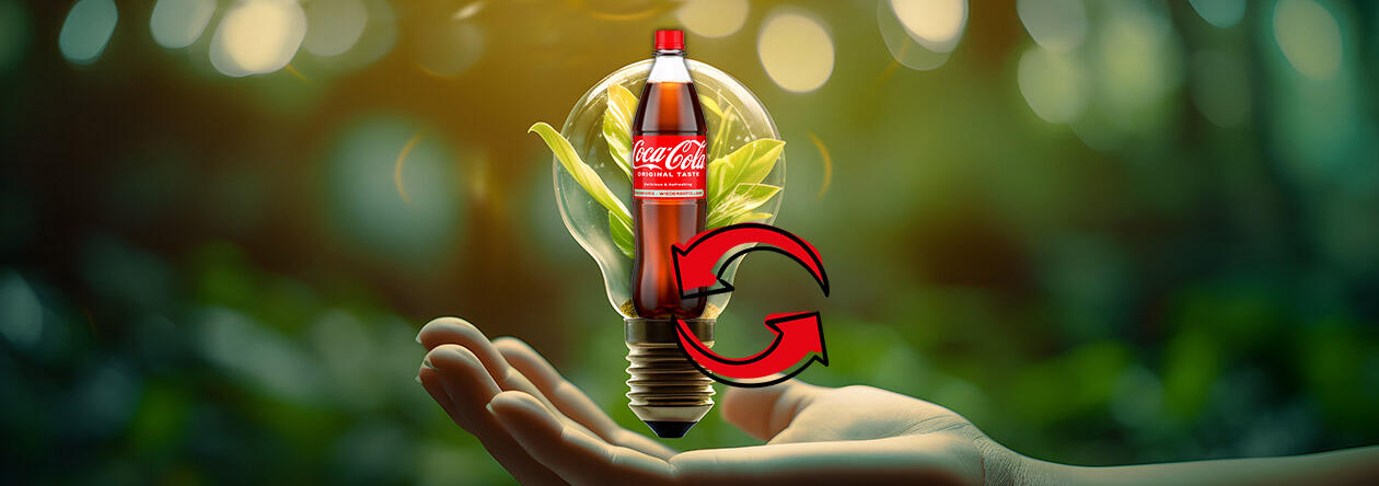 Die 1,0 Liter PET-Mehrwegflasche von Coca-Cola in und für die Natur.