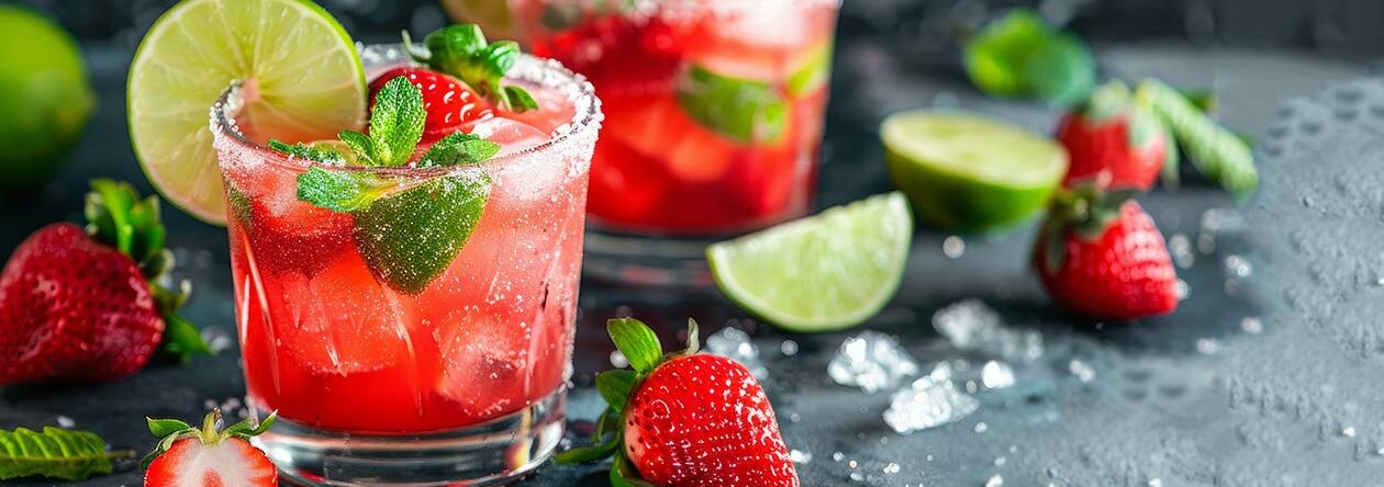 Erdbeer-Margarita mit etwas Limette und Minze serviert für die Extraportion Frische
