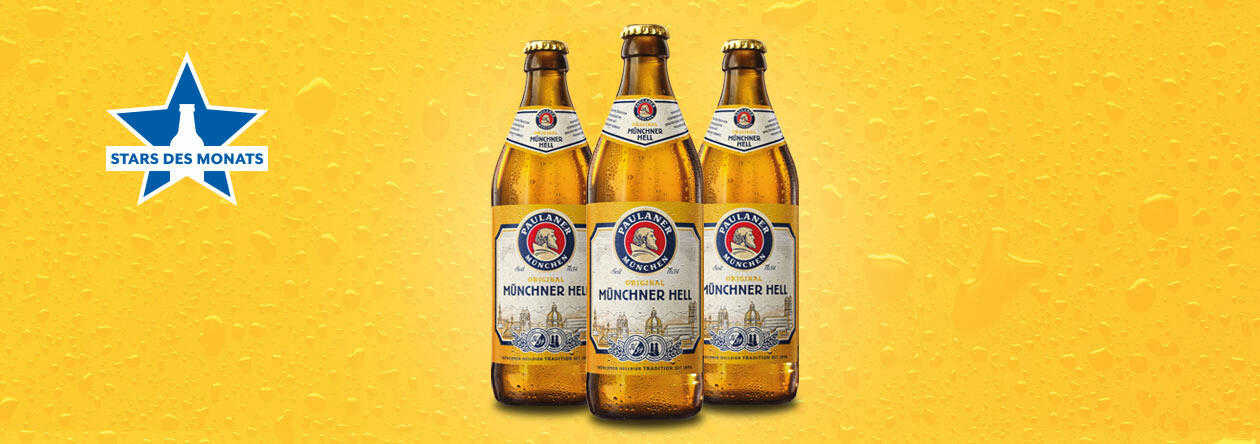 Flaschen von PAULANER Münchner Hell der GH Aktion Stars des Monats
