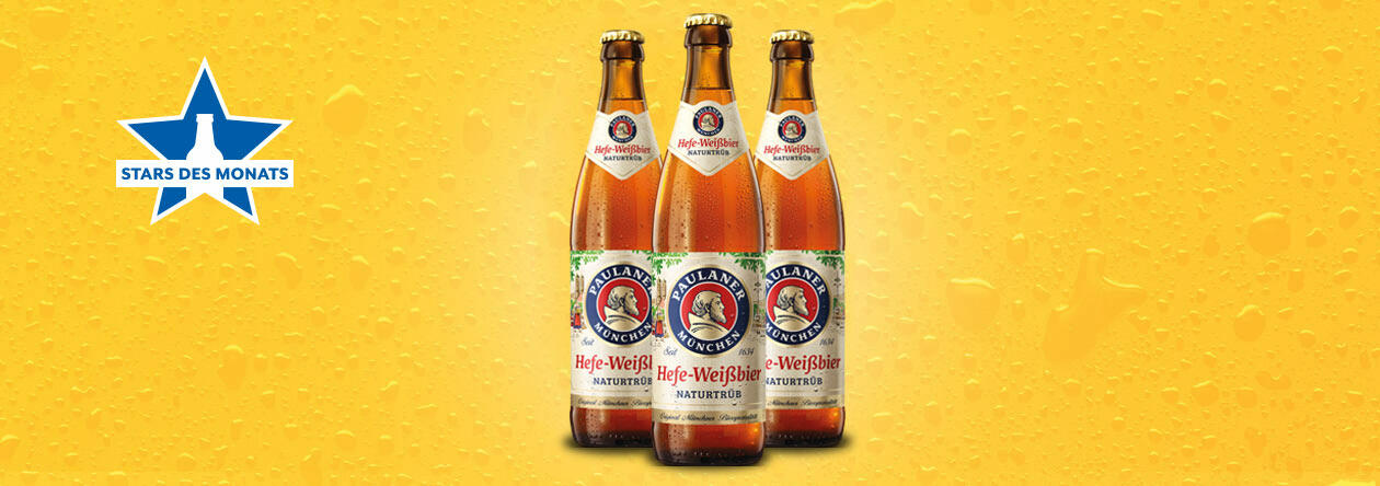 Bierflaschen von PAULANER Hefe-Weißbier bei der GH Aktion Stars des Monats