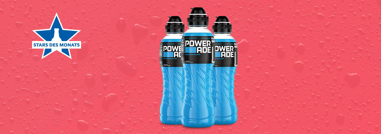 Flaschen von POWERADE Mountain Blast bei der GH Aktion Stars des Monats