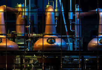 Einblicke in Old Bushmills: alte Kupferkessel