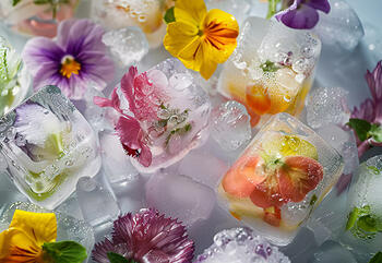 Eiswürfel mit schönen Blüten