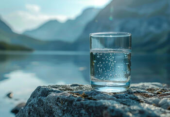 Mineralwasser mit Kohlensäure im Glas - direkt an seinem Entstehungsort